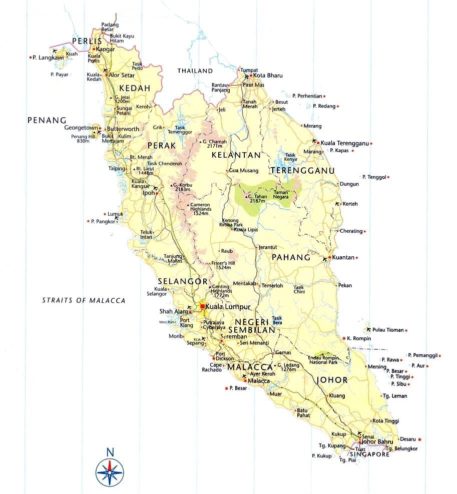 マレーシアの道路地図の方向