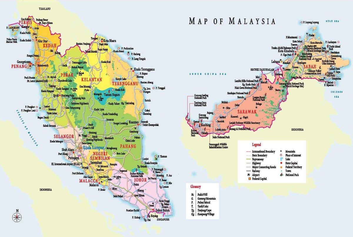 マレーシアの観光名所の地図