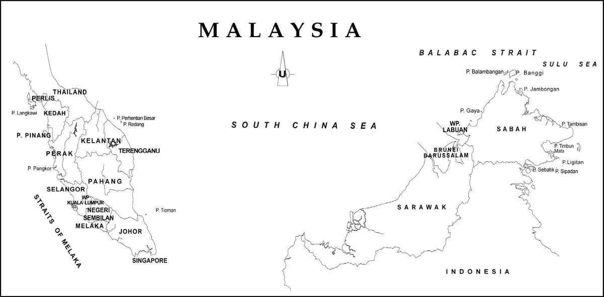 地図の概略図マレーシア国境界