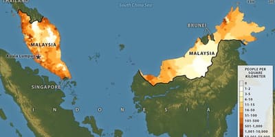 マレーシアの人口密度の地図